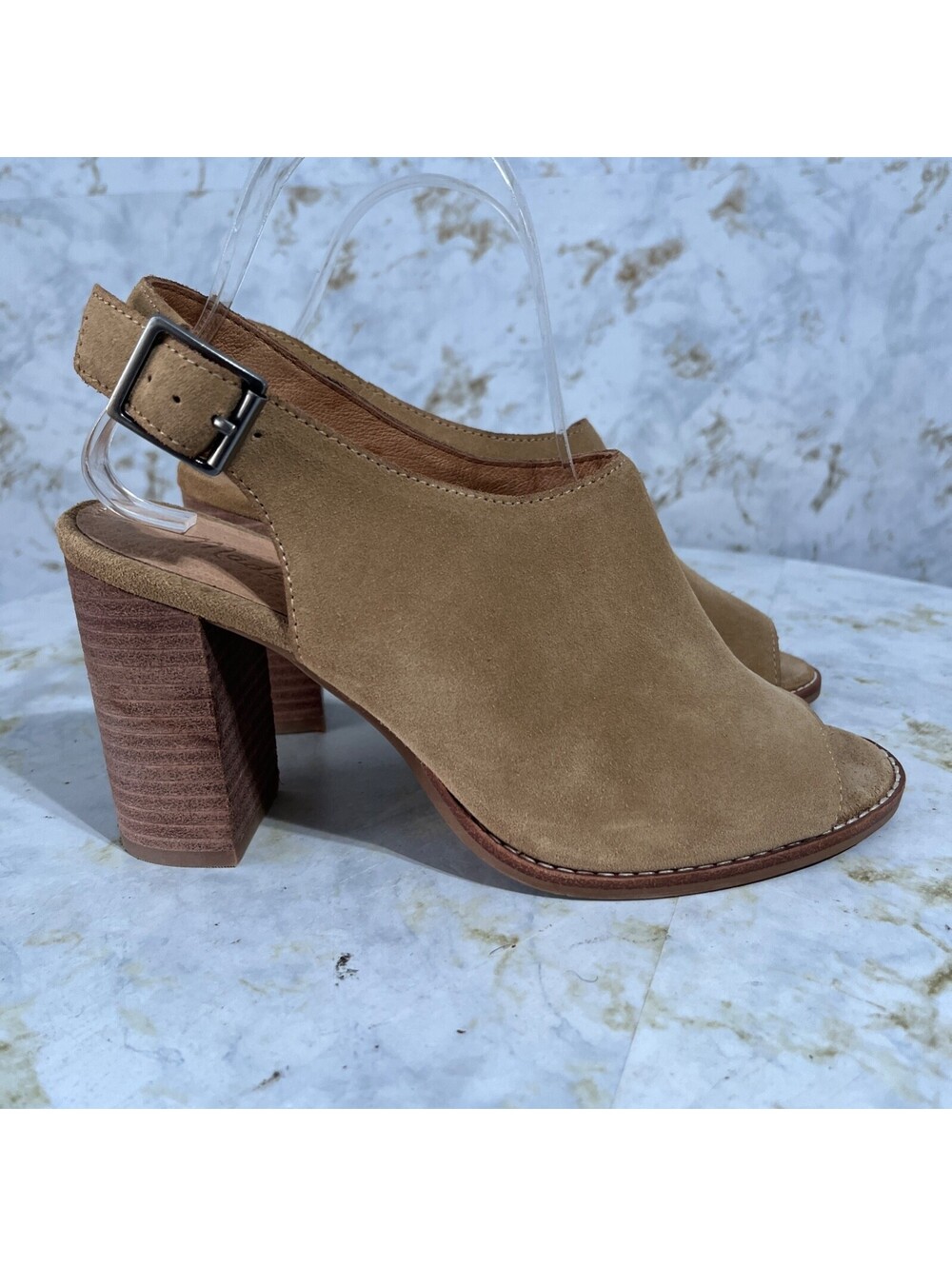 Madewell The Cary Womens Sz 8M Shoes Brown Suede Comfort Peep Toe Slingback Heel